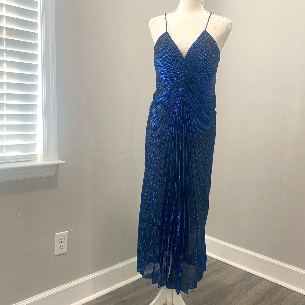 Rare Vintage Pleated Metallic Blue Dress